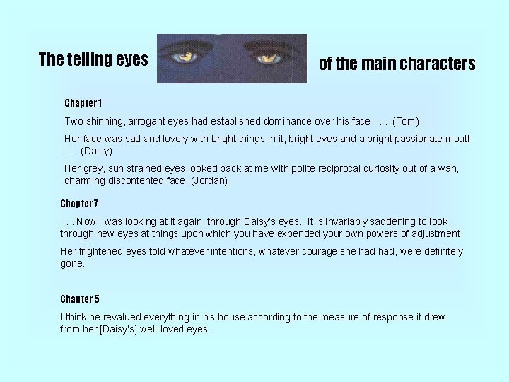 The telling eyes of the main characters Chapter 1 Two shinning, arrogant eyes had