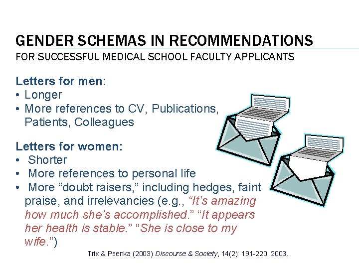 GENDER SCHEMAS IN RECOMMENDATIONS FOR SUCCESSFUL MEDICAL SCHOOL FACULTY APPLICANTS Letters for men: •