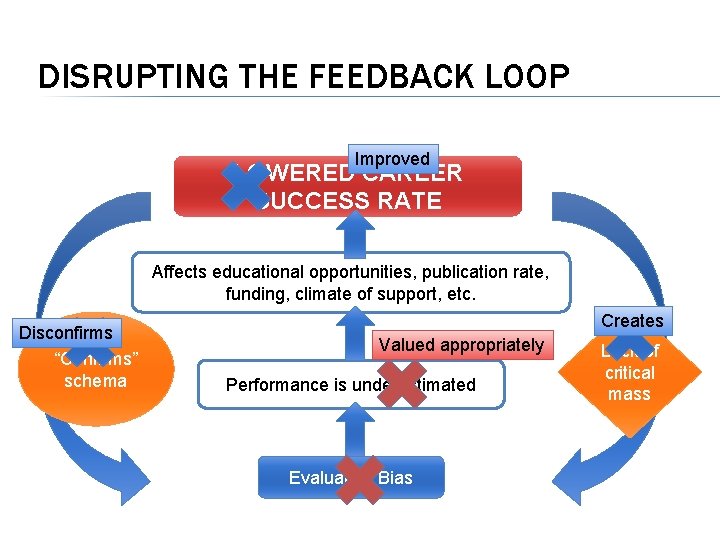 DISRUPTING THE FEEDBACK LOOP Improved LOWERED CAREER SUCCESS RATE Affects educational opportunities, publication rate,