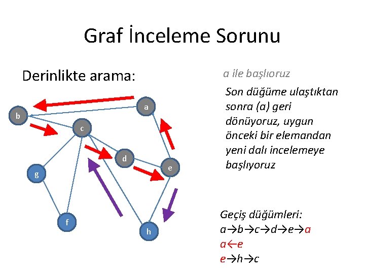 Graf İnceleme Sorunu Derinlikte arama: a b c d e g f h a