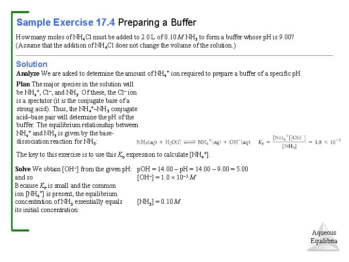 Sample Exercise 17. 4 Preparing a Buffer How many moles of NH 4 Cl