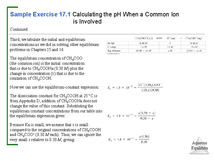 Sample Exercise 17. 1 Calculating the p. H When a Common Ion is Involved