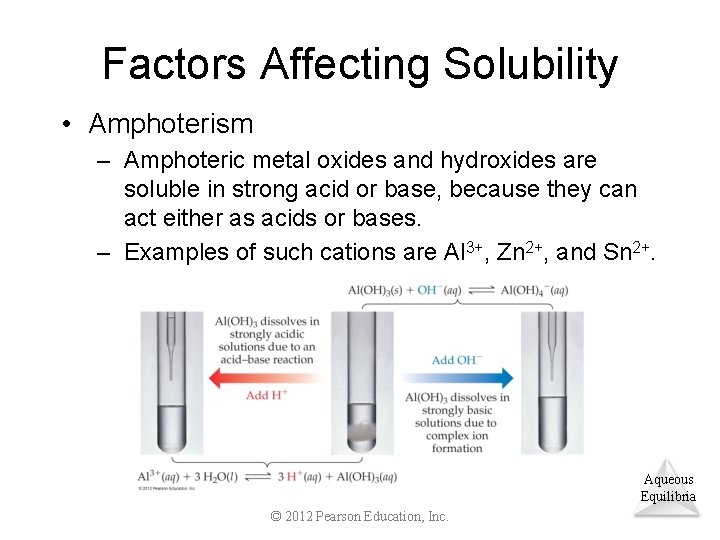 Factors Affecting Solubility • Amphoterism – Amphoteric metal oxides and hydroxides are soluble in