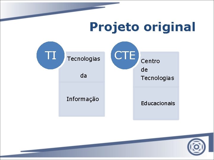 Projeto original TI Tecnologias da Informação CTE Centro de Tecnologias Educacionais 