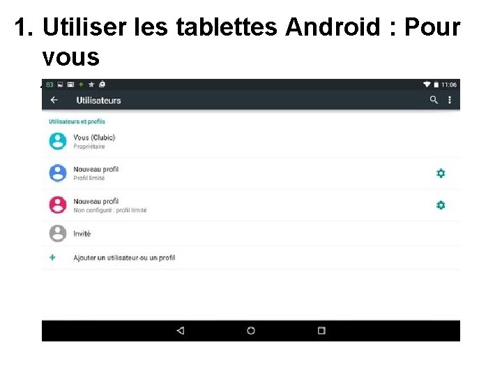 1. Utiliser les tablettes Android : Pour vous 1. 6. Mise en place d’un 1. Utiliser les tablettes Android : Pour vous 1. 6. Mise en place d’un