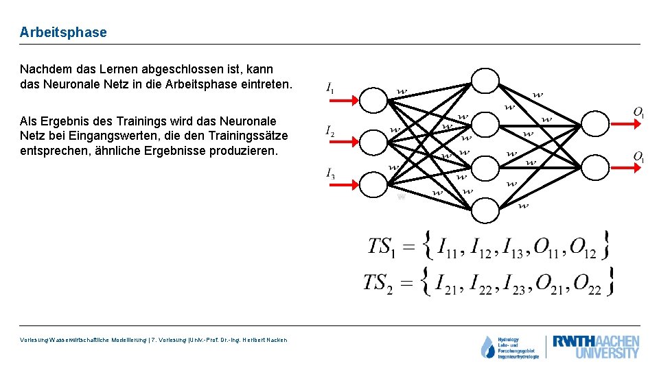 Arbeitsphase Nachdem das Lernen abgeschlossen ist, kann das Neuronale Netz in die Arbeitsphase eintreten.