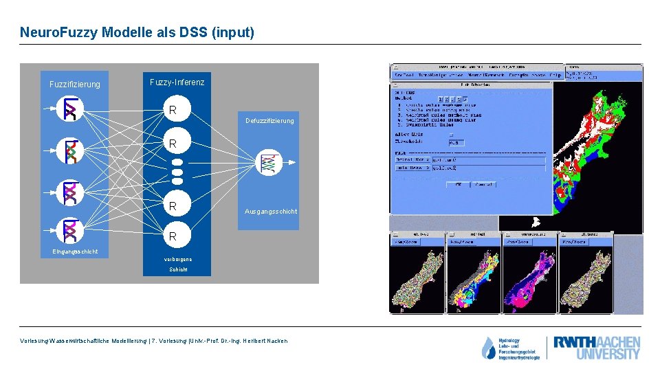 Neuro. Fuzzy Modelle als DSS (input) Fuzzifizierung Fuzzy-Inferenz R Defuzzifizierung R R Ausgangsschicht R