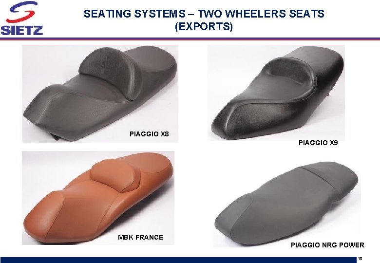SEATING SYSTEMS – TWO WHEELERS SEATS (EXPORTS) PIAGGIO X 8 PIAGGIO X 9 MBK