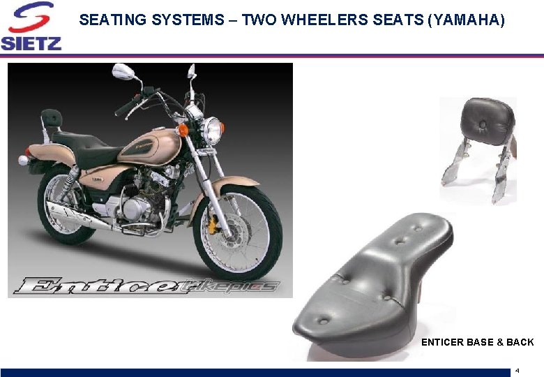 SEATING SYSTEMS – TWO WHEELERS SEATS (YAMAHA) ENTICER BASE & BACK Sietz discussion document