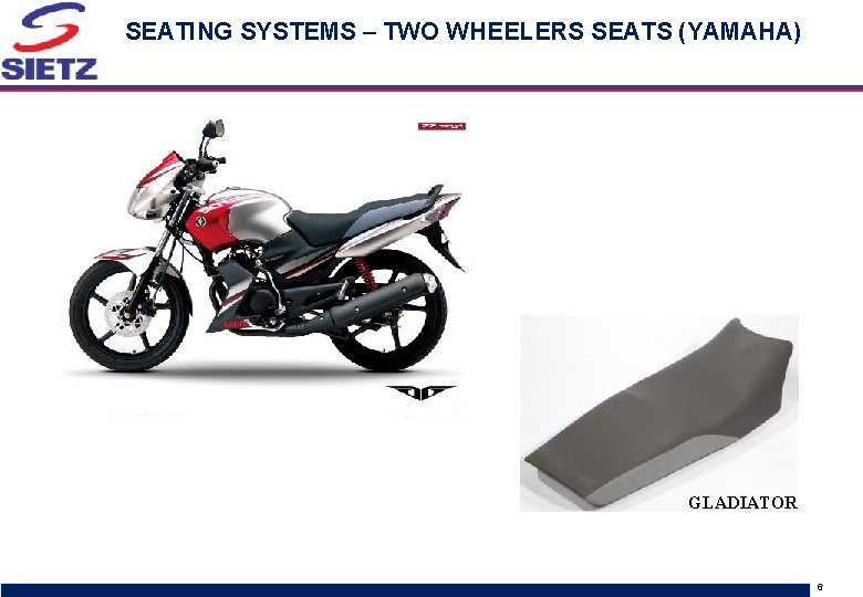 SEATING SYSTEMS – TWO WHEELERS SEATS (YAMAHA) GLADIATOR Sietz discussion document for Shigeru Kogyo
