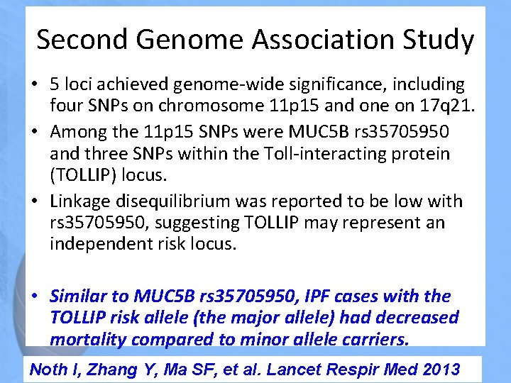 Second Genome Association Study • 5 loci achieved genome-wide significance, including four SNPs on
