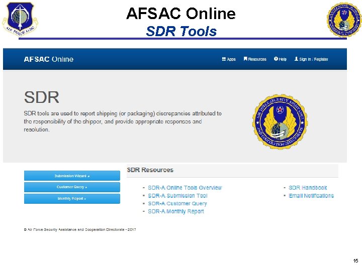 AFSAC Online SDR Tools 15 
