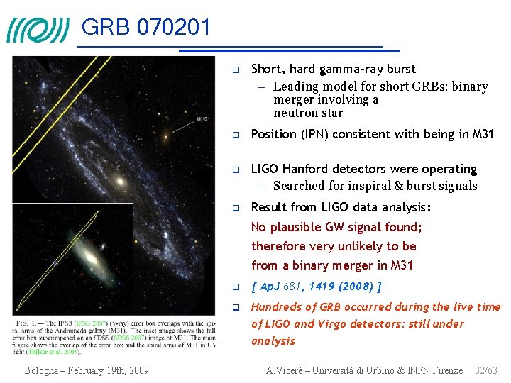 GRB 070201 Short, hard gamma-ray burst – Leading model for short GRBs: binary merger