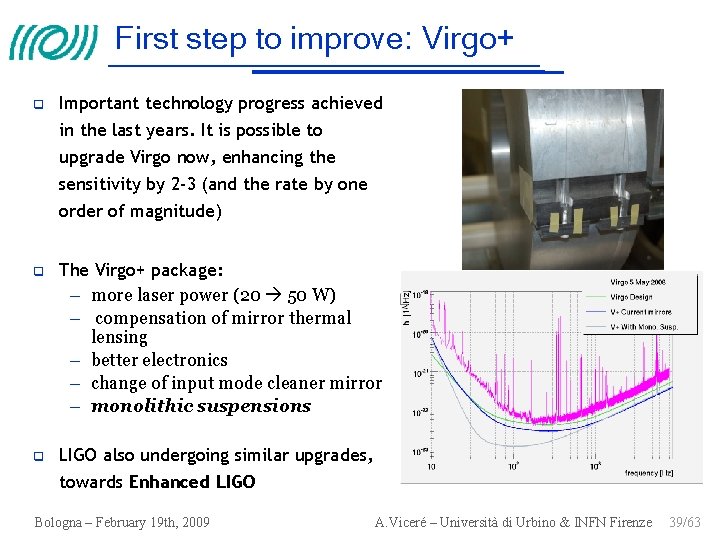 First step to improve: Virgo+ Important technology progress achieved in the last years. It