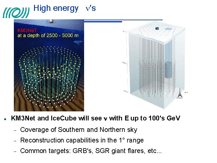 High energy 's KM 3 Net and Ice. Cube will see with E up