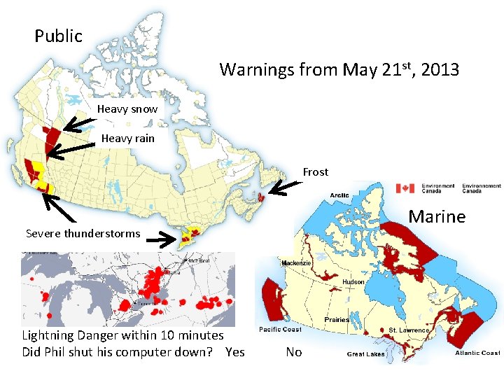 Public Warnings from May 21 st, 2013 Heavy snow Heavy rain Frost Marine Severe