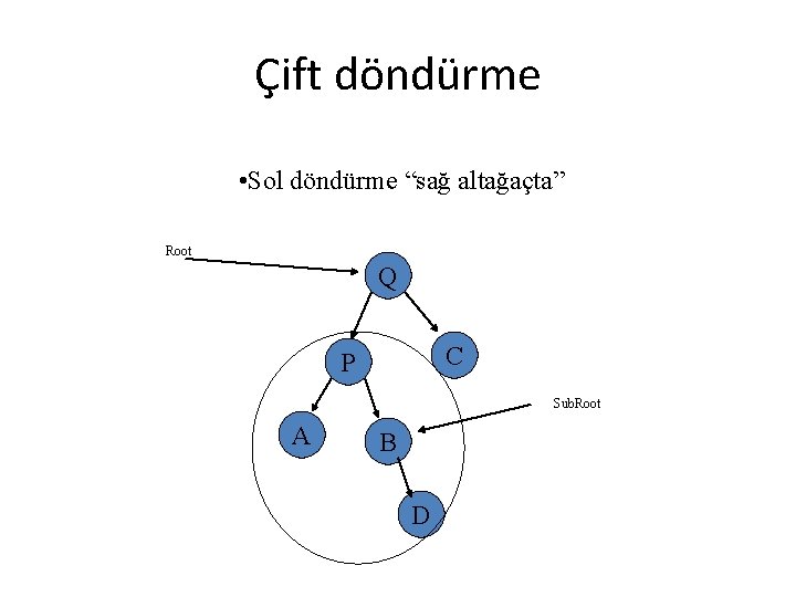 Çift döndürme • Sol döndürme “sağ altağaçta” Root Q C P Sub. Root A