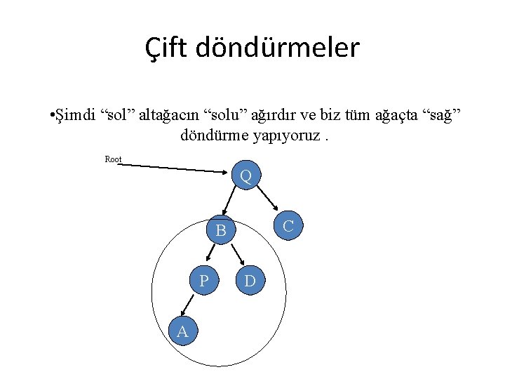 Çift döndürmeler • Şimdi “sol” altağacın “solu” ağırdır ve biz tüm ağaçta “sağ” döndürme