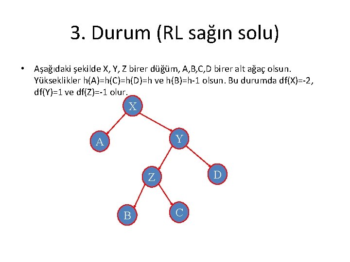 3. Durum (RL sağın solu) • Aşağıdaki şekilde X, Y, Z birer düğüm, A,