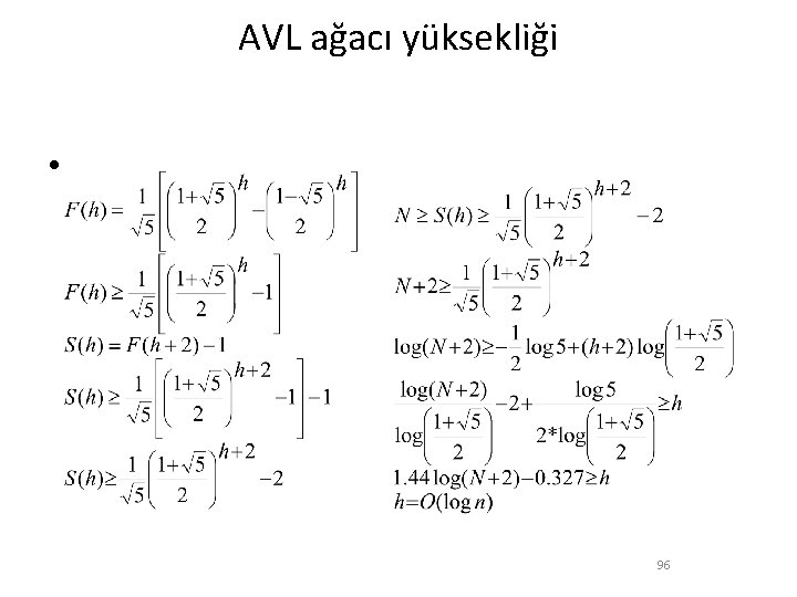 AVL ağacı yüksekliği • 96 