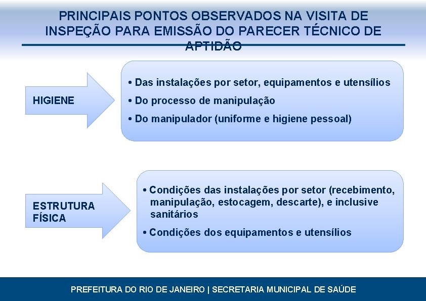 PRINCIPAIS PONTOS OBSERVADOS NA VISITA DE INSPEÇÃO PARA EMISSÃO DO PARECER TÉCNICO DE APTIDÃO