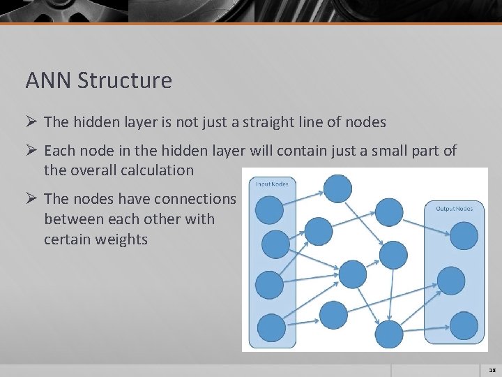 ANN Structure Ø The hidden layer is not just a straight line of nodes ANN Structure Ø The hidden layer is not just a straight line of nodes