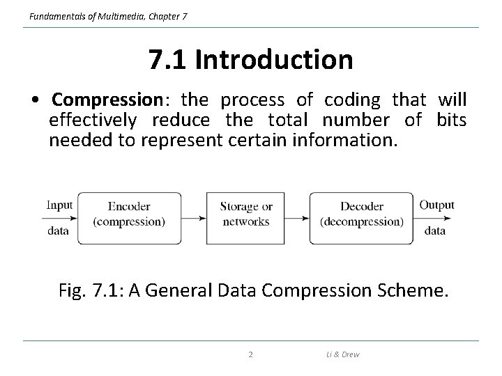 Fundamentals of Multimedia, Chapter 7 7. 1 Introduction • Compression: the process of coding