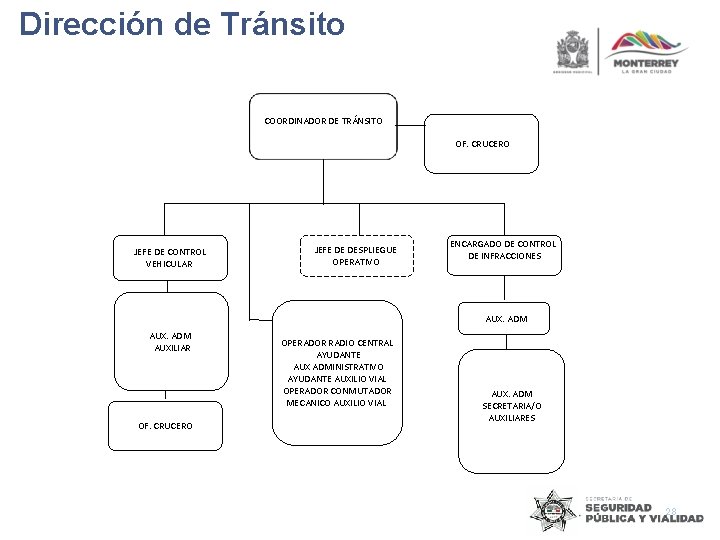 Dirección de Tránsito COORDINADOR DE TRÁNSITO OF. CRUCERO JEFE DE CONTROL VEHICULAR JEFE DE