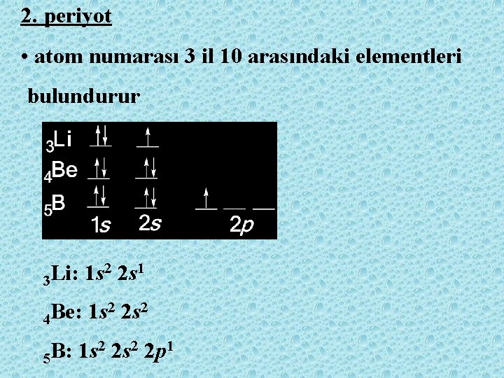 2. periyot • atom numarası 3 il 10 arasındaki elementleri bulundurur 2 2 s