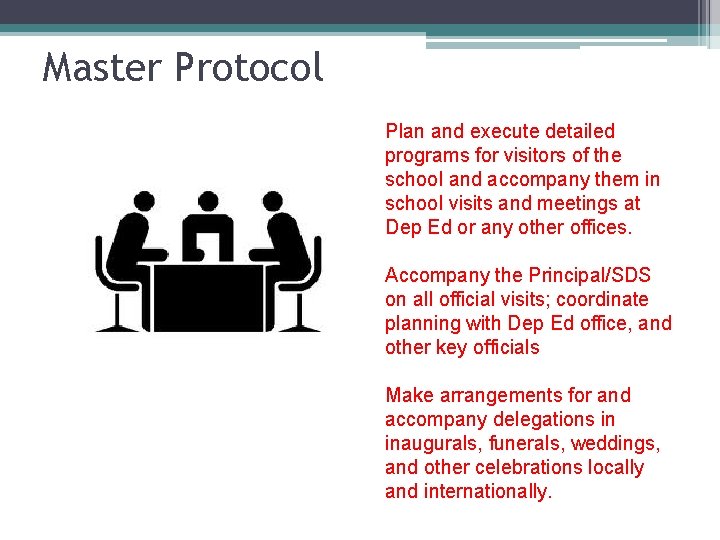 Master Protocol Plan and execute detailed programs for visitors of the school and accompany