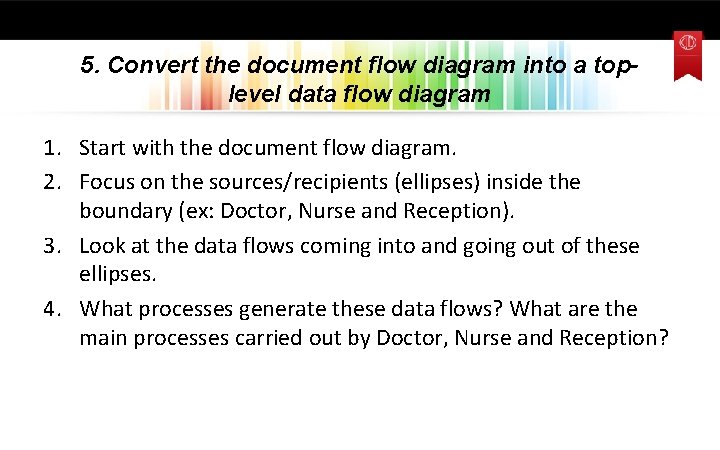 5. Convert the document flow diagram into a toplevel data flow diagram 1. Start