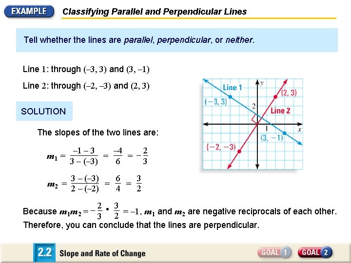 Classifying Parallel and Perpendicular Lines Tell whether the lines are parallel, perpendicular, or neither.