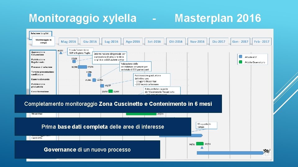 Monitoraggio xylella - Masterplan 2016 Completamento monitoraggio Zona Cuscinetto e Contenimento in 6 mesi