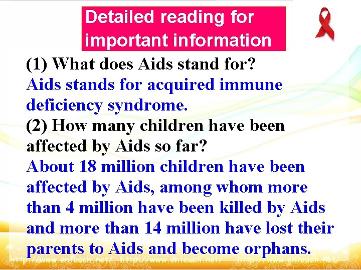 Detailed reading for important information (1) What does Aids stand for? Aids stands for