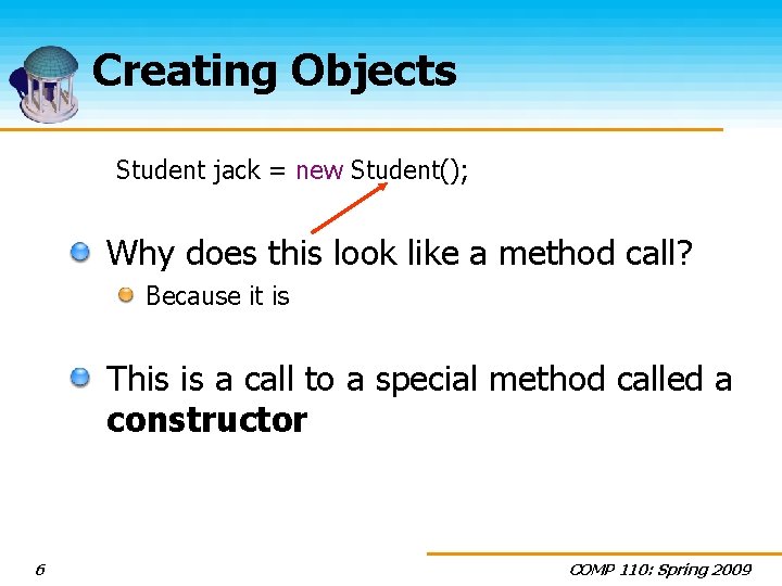 Creating Objects Student jack = new Student(); Why does this look like a method