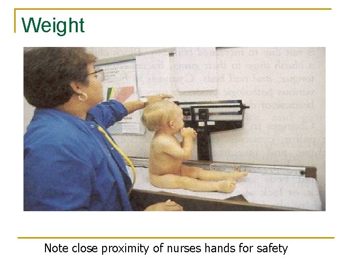Weight Note close proximity of nurses hands for safety 