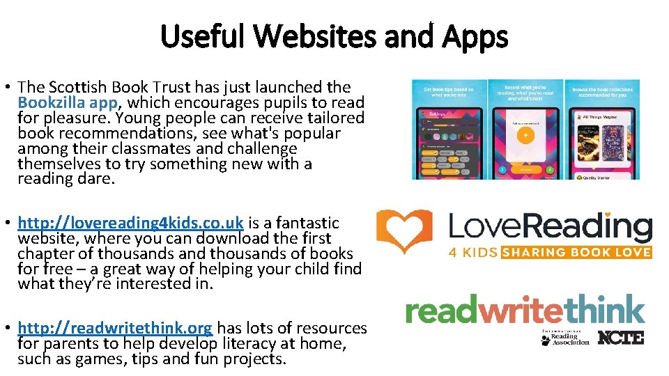 Useful Websites and Apps • The Scottish Book Trust has just launched the Bookzilla