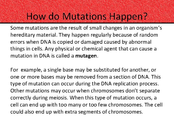 How do Mutations Happen? Some mutations are the result of small changes in an