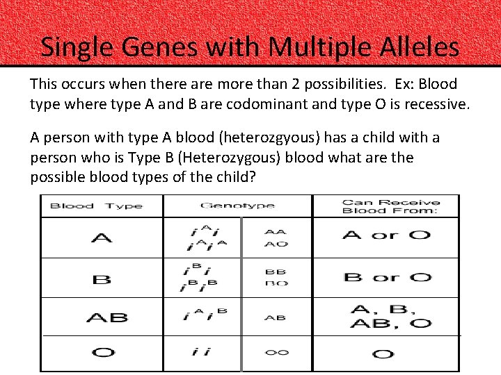 Single Genes with Multiple Alleles This occurs when there are more than 2 possibilities.