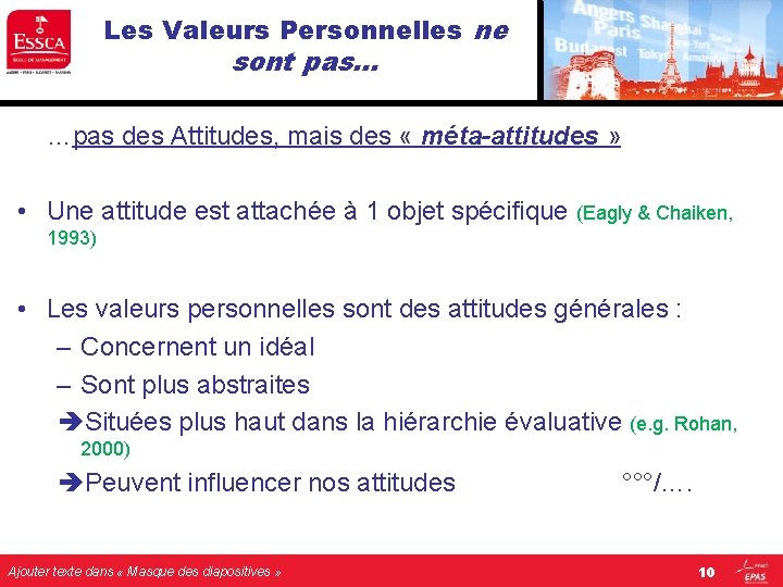 Les Valeurs Personnelles ne sont pas… …pas des Attitudes, mais des « méta-attitudes » Les Valeurs Personnelles ne sont pas… …pas des Attitudes, mais des « méta-attitudes »