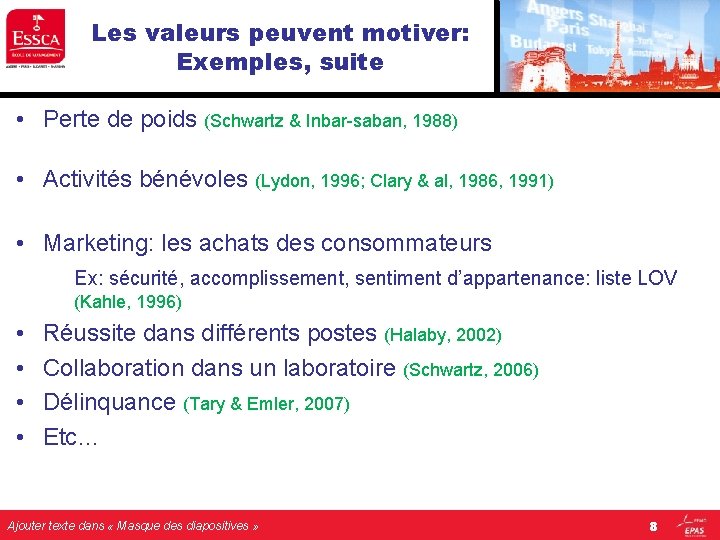 Les valeurs peuvent motiver: Exemples, suite • Perte de poids (Schwartz & Inbar-saban, 1988) Les valeurs peuvent motiver: Exemples, suite • Perte de poids (Schwartz & Inbar-saban, 1988)