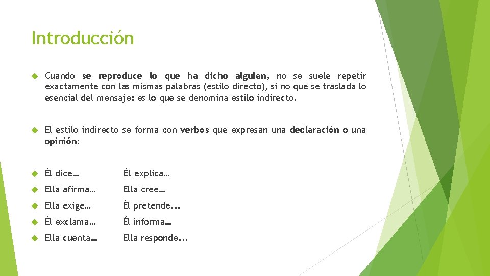 Introducción Cuando se reproduce lo que ha dicho alguien, no se suele repetir exactamente