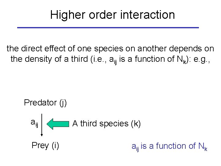 Higher order interaction the direct effect of one species on another depends on the