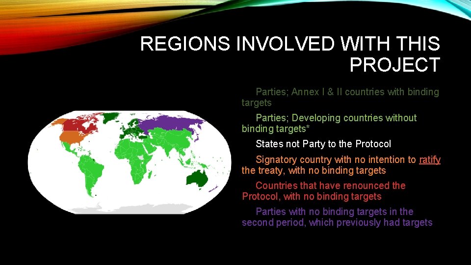 REGIONS INVOLVED WITH THIS PROJECT Parties; Annex I & II countries with binding targets