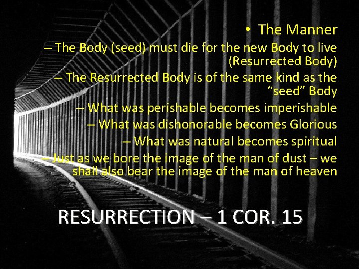  • The Manner – The Body (seed) must die for the new Body