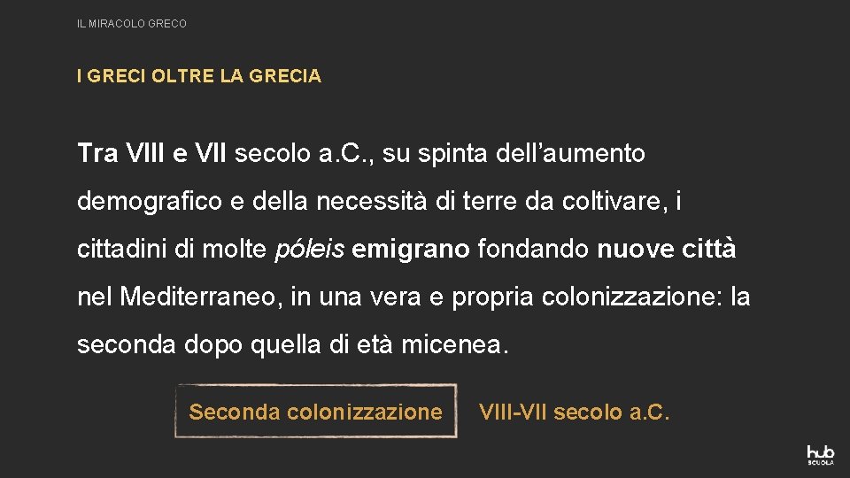 IL MIRACOLO GRECO I GRECI OLTRE LA GRECIA Tra VIII e VII secolo a.