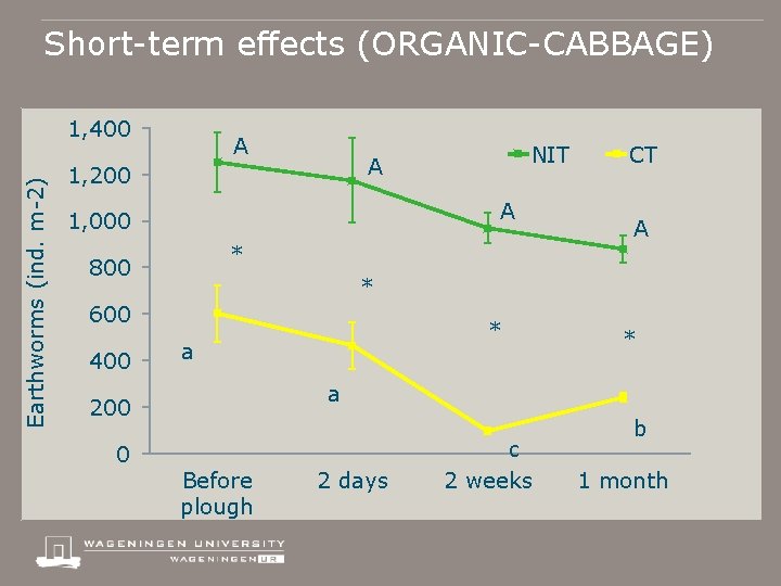 Short-term effects (ORGANIC-CABBAGE) Earthworms (ind. m-2) 1, 400 A 1, 200 A 1, 000