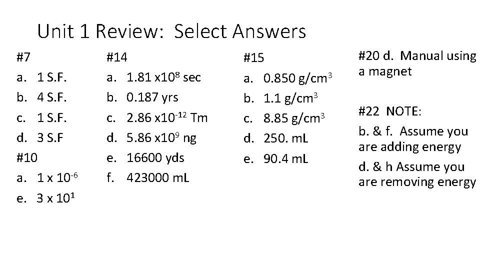 Unit 1 Chapter 1 2 3 Review Select