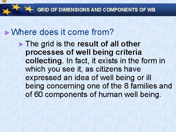  GRID OF DIMENSIONS AND COMPONENTS OF WB Where does it come from? The