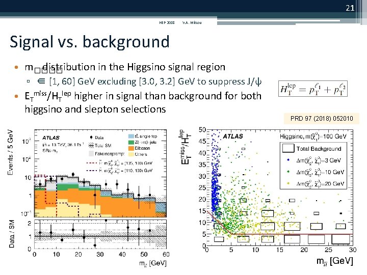 21 HEP 2018 V. A. Mitsou Signal vs. background • m���� distribution in the 21 HEP 2018 V. A. Mitsou Signal vs. background • m���� distribution in the